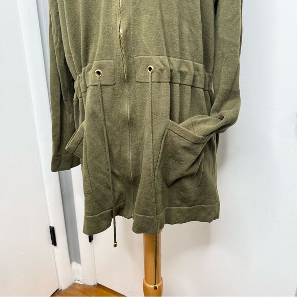 Liz Claiborne Olive Green Zip Utility Boyfriend Cardigan Sweater Cotton - Picture 3 of 4